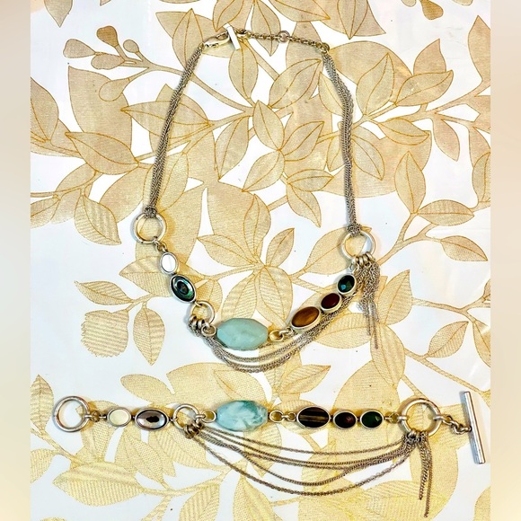 VTG Kenneth Cole Aquamarine Beaded Necklace/ Bracelet Multi-Chain Pearl Abalone - Picture 1 of 9